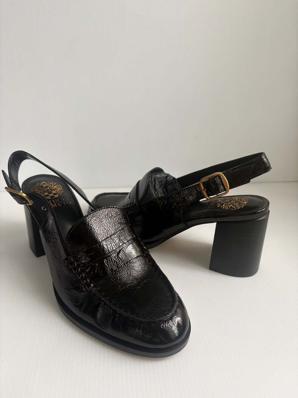Vince Camuto Gemma Black Patent Croco-Embossed Leather Loafers 8.5 M /NWOT